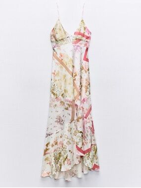 Zara Floral Patchwork Maxi Dress in White, Pink, Olive